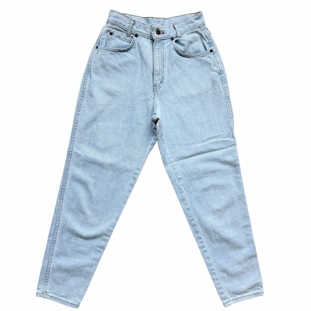 Vintage 80s Chic High Waisted Tapered Leg Mom Jeans Stonewashed Blue Denim 5P